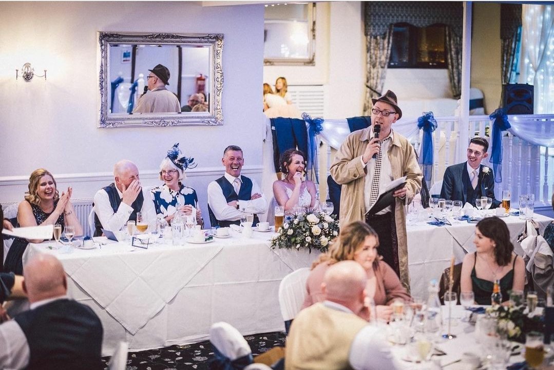 Fab pic by @j_mottram_photo from Sharon and Jack's wedding on Sat. 
So much fun, &amp; beautiful couple.We definitely thought it was a work event, but it couldn't have been! 
#ithoughtitwasaworkevent #comedy #murdermysterydinner #murderers #actorslife #actor #murdermystery  #wedding