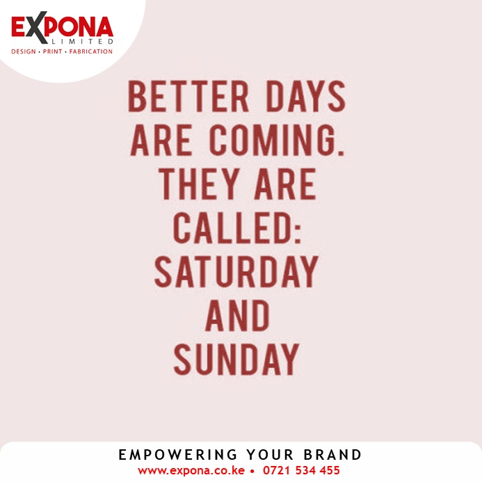 ExponaLimited's tweet photo. Phew! The weekend is finally here!😃😎

Enjoy your weekend!

Image: Courtesy

#EmpoweringYourBrand https://t.co/NB5W4jJ64o