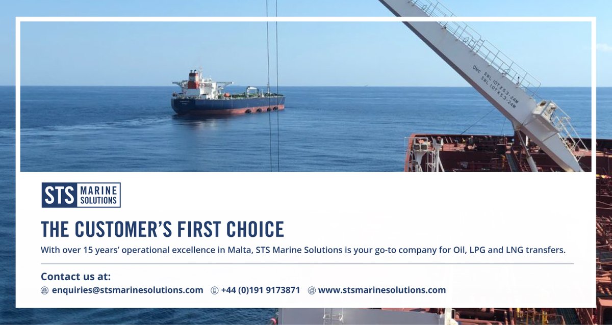 ChoiceCustomers's tweet photo. Whether it be Floating Storage, break bulk, blending, Gas In &amp; Cool down, STS Marine Solutions are the Customers First Choice for their Crude, DPP, CPP &amp; LPG STS Operations.

Contact us via our web https://t.co/AFic9MUp3g

https://t.co/psBcGHiKRf

#sts #oilsts1 #lpgsts1 #malta https://t.co/6w81qlqPn7