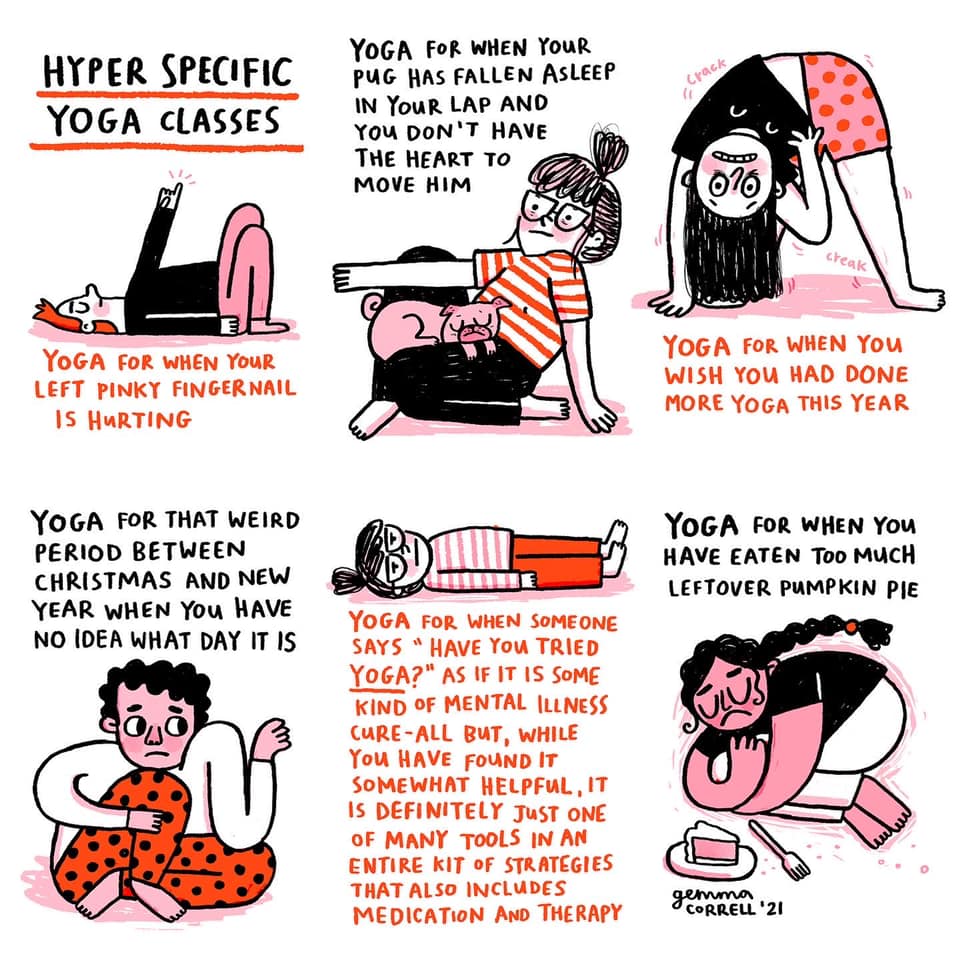If you are having a difficult 𝑾𝒆𝒅𝒏𝒆𝒔𝒅𝒂𝒚, here is the toolkit you could try...🧘 
📷 : <a href="/gemmacorrell/">Gemma Correll</a> via Facebook 
#Wednesday #Funny #Meme #Yoga