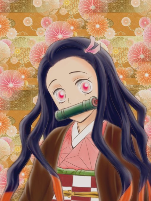 K i e🌼mamaきぇママ🍀🌸（お絵描き中心のアカ🎨🖌）さんがTwitterに投稿した竈門禰豆子(鬼滅の刃)のイラスト。