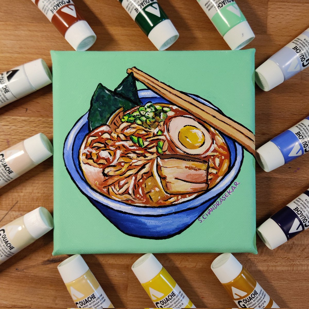 Anyone else feel like ramen today? Painted this last night for the hub's new cubicle space. Whet