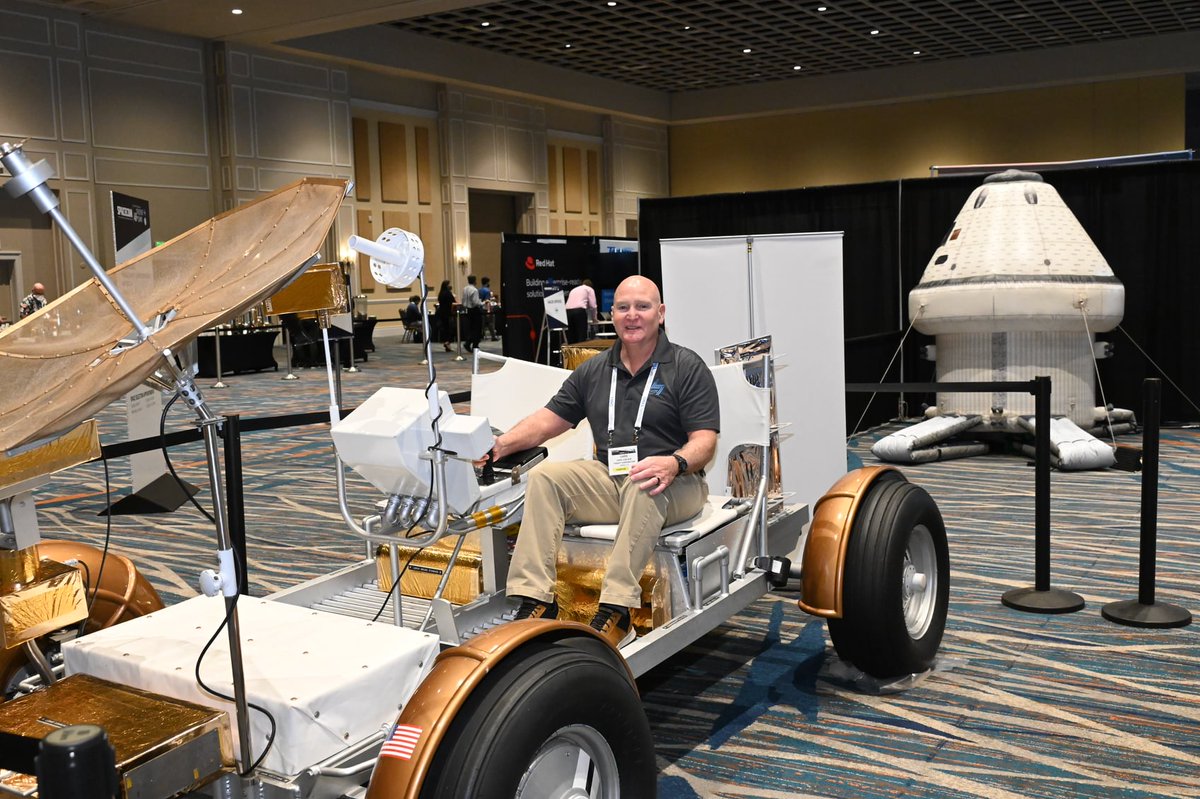SpaceComExpo's tweet image. Taking the Lunar Roving Vehicle Trainer for a spin! (figuratively of course!) #nasa #spacecom #SpaceCom2022