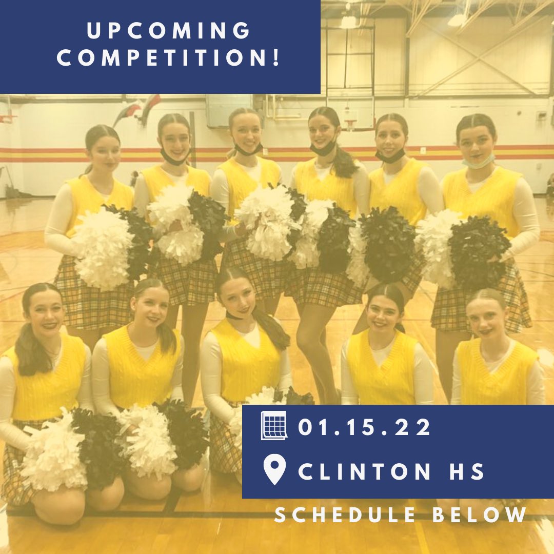MFHSTrojanettes's tweet image. Clinton Competition! 
Schedule:
8:28 - A Pom Dance
9:28 - Paige Shull’s Solo
9:36 - Rachel Wisner’s Solo
10:28 - A Kick
11:20 - IHSA (Kick)
12:40 - IHSA (Lyrical)
12:52 - Middle School Lyrical
2:16 - A Lyrical
5:00 - Awards
To view the most recent schedule, click the link in bio.