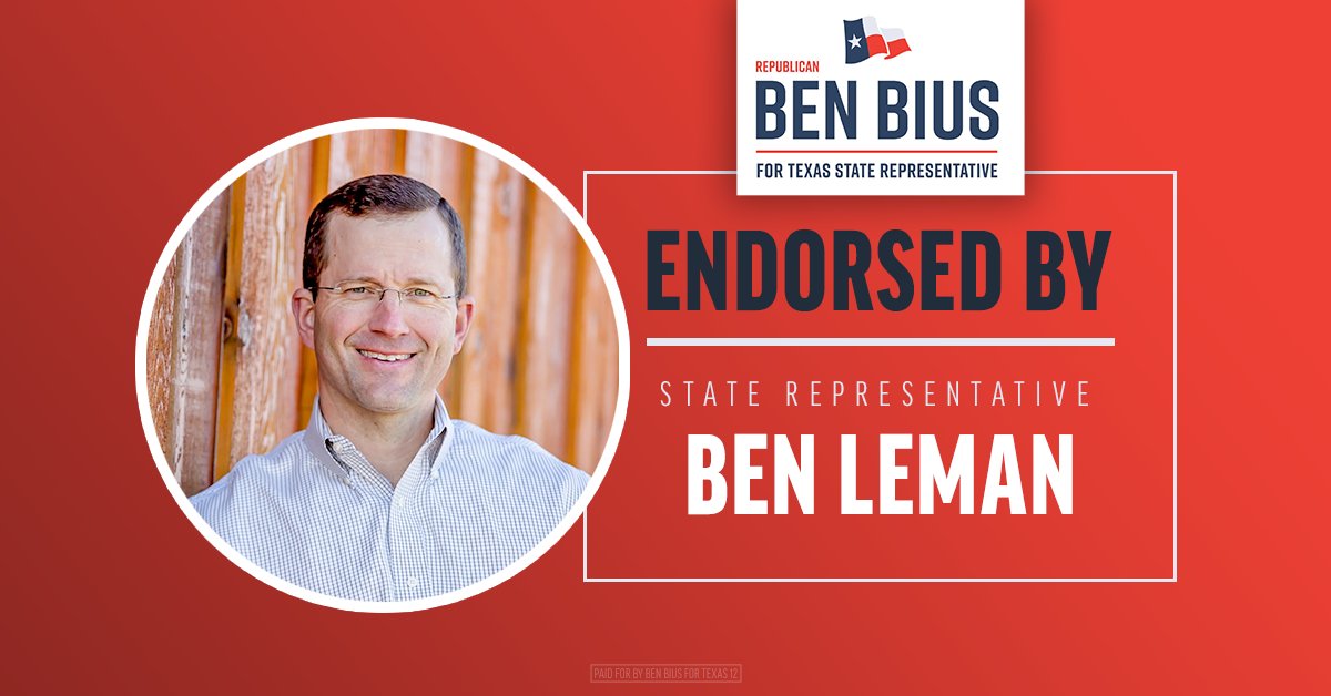 BenBiusTX's tweet photo. NEWS🚨 --> Texas State Representative Ben Leman Endorses Conservative Candidate
Ben Bius for Texas House District 12. 

@BenLemanTX is a strong conservative leader and trusted friend. I'm honored to earn his endorsement for my campaign for Texas State House District 12! #txlege https://t.co/wfmXfPUW7e