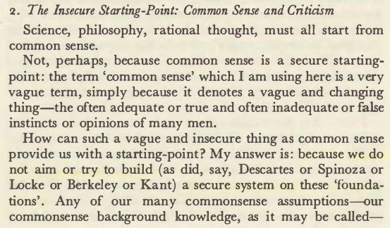 PhilosophyPub's tweet photo. 7] A step back to the start of ch. 2 of #ObjectiveKnowledge and #Popper’s reminder that we’re not after *certain* (or even probable) knowledge—bc there’s no such thing. What we *can* do is criticise conjectured explanations for phenomena—&amp; thus make progress. #Erkenntnistheorie https://t.co/T93beJC5Xq