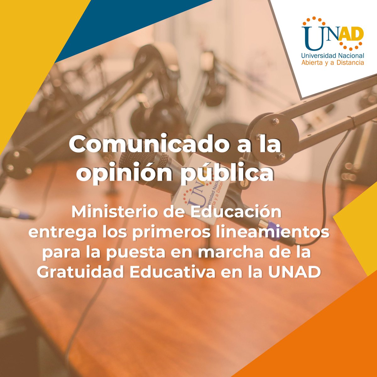 #ComunicadoOficial 📣🚨 
Así estable el <a href="/MinEducacion/">MinEducación</a> los primeros lineamientos para la aplicación de la Política de Gratuidad Educativa en la UNAD en el primer semestre calendario del año 2022 - 01.

✅  Infórmate en detalle de este proceso 👉🏼 bit.ly/3I5OBs5