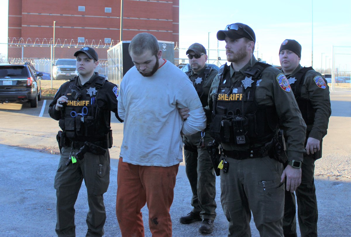 <a href="/RCTNSheriff/">RCTNSheriff</a> deputies escort escapee suspect Christopher Taylor for investigation. Taylor was accused of escaping from a Benton County deputy today on Interstate 24 near Murfreesboro. Deputies, <a href="/MboroPoliceDept/">Murfreesboro TN Police Department</a> and <a href="/THPNashville/">THPNashville</a>
 searched for the suspect located in a storm drain.