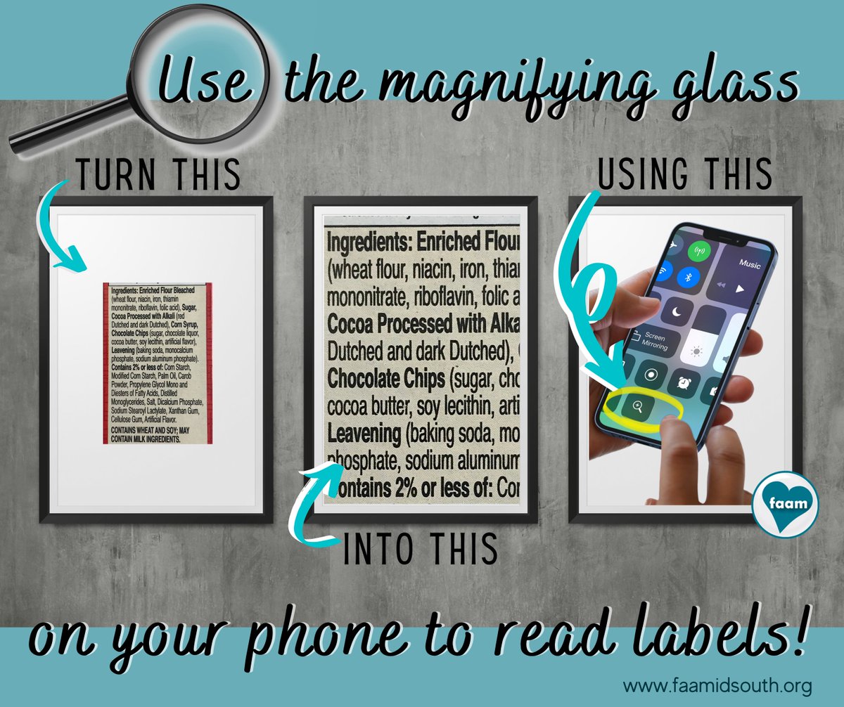 faamidsouth's tweet photo. Depending on your phone type, this feature is found under Settings -> Accessibility -> Magnifier. It then shows up in your Control Center. Check it out! Do you think it's helpful??

#foodallergy #foodallergies #foodlabels https://t.co/8ZVDQuEsi1