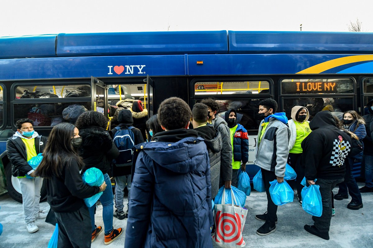 Volunteers stuffing the bus