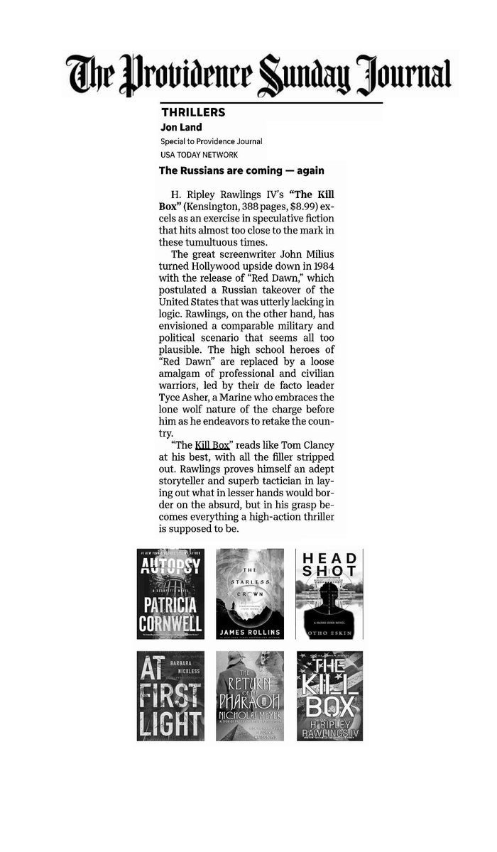 RipRawlings's tweet photo. Thanks for reviewing  @JonDLand and very glad you enjoyed it!

https://t.co/t0oCReOcSJ

#TheKillBox #TyceAsher 
@goodreads
 #goodreads #Kindle #thrillers #ProvidenceJournal #KensingtonBooks https://t.co/8StG3QLTZL