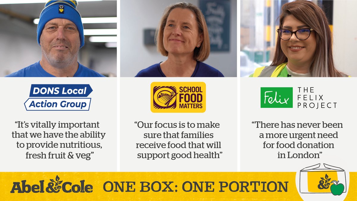 AbelandCole's tweet photo. 📦 Introducing our #OneBoxOnePortion initiative! For every weekly Fruit & Veg Box sold, we'll donate a portion of #organic fruit or veg to @DonsLocalAction, @sfmtweet or @felixprojectuk to fight food poverty. Hear from these charities on our blog: https://t.co/oaktq3rUG2 https://t.co/St0MIFHjYH