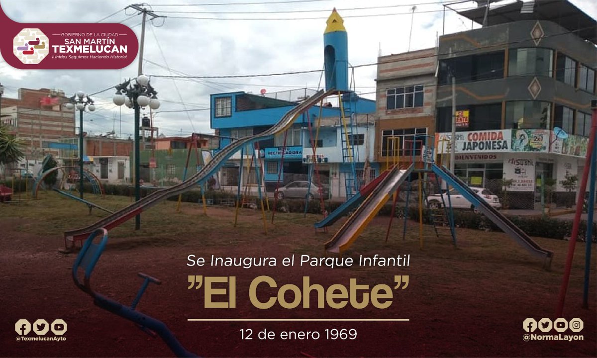 TexmelucanAyto's tweet photo. Un día como hoy pero de 1969 se inauguró el parque #ElCohete, el cual, se caracteriza por tener una  resbaladilla ondulante que en la cima tiene un cohete espacial.

#ElCohete ha visto pasar generaciones de texmeluquenses, quienes tienen gratos recuerdos de su niñez 🧒🏻. https://t.co/pNgiA5rMd8