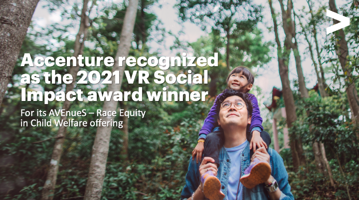 We’re helping case workers see more with virtual reality. Proud that <a href="/Accenture/">Accenture</a> was recognized for using immersive storytelling and interactive scenarios to help train case workers and improve race equity in child welfare. Learn more: accntu.re/3fdpjLU
