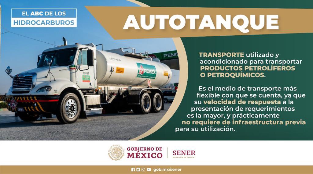 SENER_mx's tweet photo. #ElABCdeLosHidrocarburos🛢El #Autotanque es el medio de transporte de productos petrolíferos más flexible con que se cuenta, ya que prácticamente no requiere infraestructura previa para su utilización. https://t.co/TcpIFNnBAl