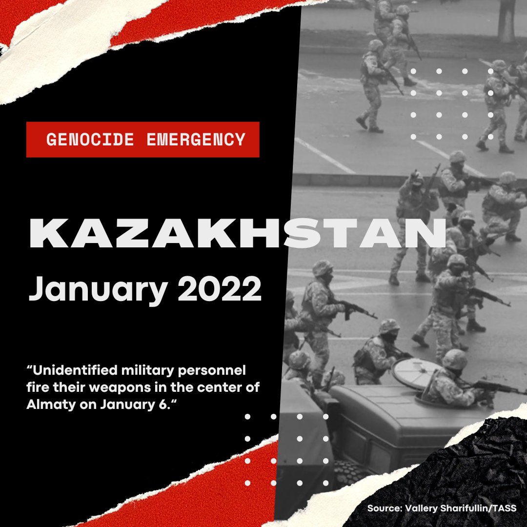 genocide_watch's tweet photo. #GenocideEmergency for #Kazakhstan: Tens of thousands across Kazakhstan are protesting decades of autocratic rule and government corruption. The Kazakh military, police, and government are responding to these protests with lethal force.

Read here ➡️ https://t.co/t8WYz3AFh3 https://t.co/oZ4lgkpmF5