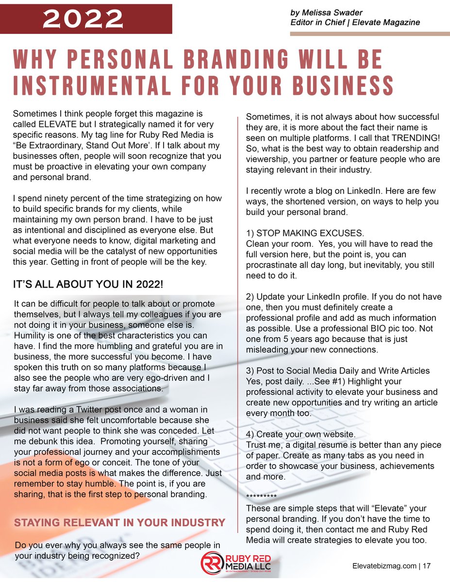 azPRninja's tweet photo. I hope you all take a minute to read my latest #Editorial in @ElevateBizMag - IT'S ALL ABOUT YOU IN 2022! My new #Vlog will launch tomorrow.
For many reasons, people tend to put off doing things for themselves - This year➡️It is not about ego or conceit, its about your Future. https://t.co/pRxicOqgew