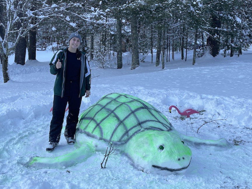 Marianapolis's tweet photo. Golden Knights braved the cold and spent the wintry New England weekend building snow sculptures. There was even a friendly competition – the winners were L. Lemire '23, J. Calkins '23 and G. DeCesare '24. Thanks to all who got outside and participated! https://t.co/FHf1qSZKpU