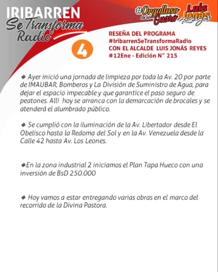 LuisJonasReyes's tweet photo. Comparto con ustedes el Resumen de nuestro Programa  #IribarrenSeTransformaRadio 📻 

Informando a nuestro pueblo sobre  las noticias más relevantes de nuestra gestión municipal. https://t.co/lfDadnlUW4