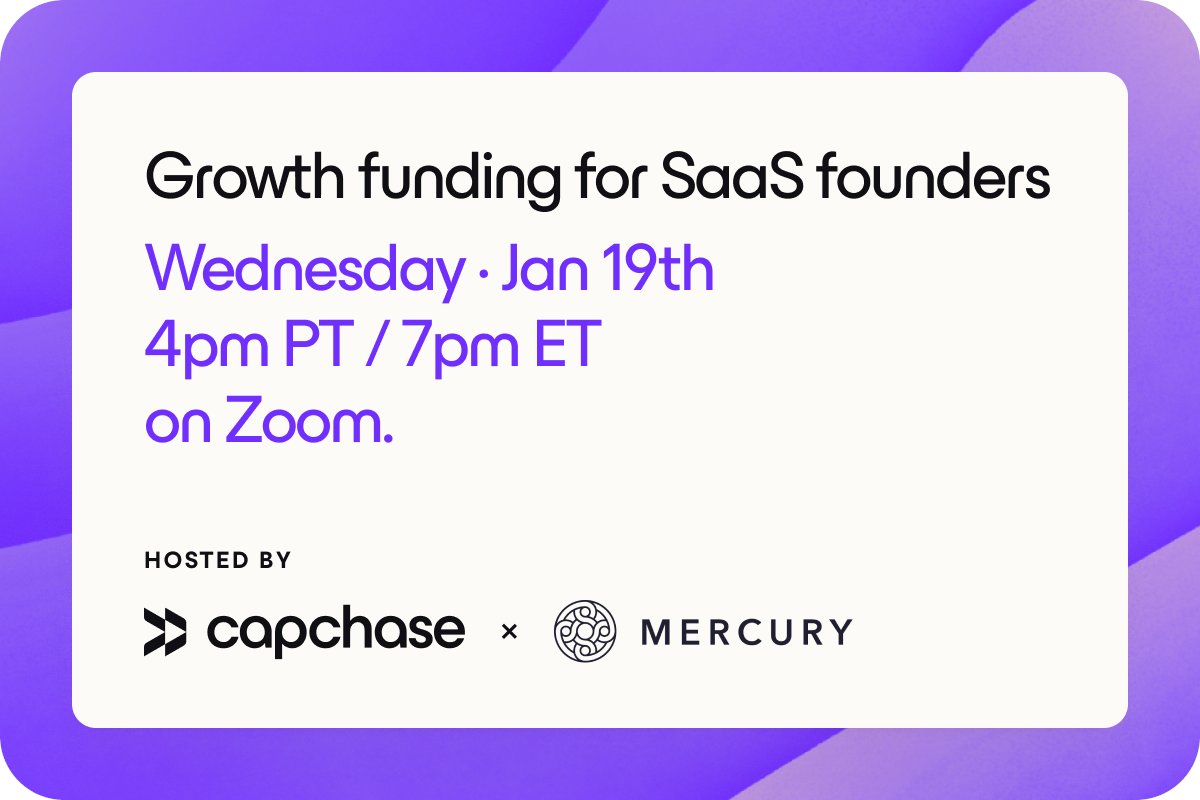 Calling all founders: a reminder about our event with @BankMercury next week on Weds, January 19th at 7pm ET- Join @miguelflarrea along with @immad & @sirJRG for a conversation about growth funding for SaaS founders. Register now for this virtual event: hubs.li/Q011X_Gb0