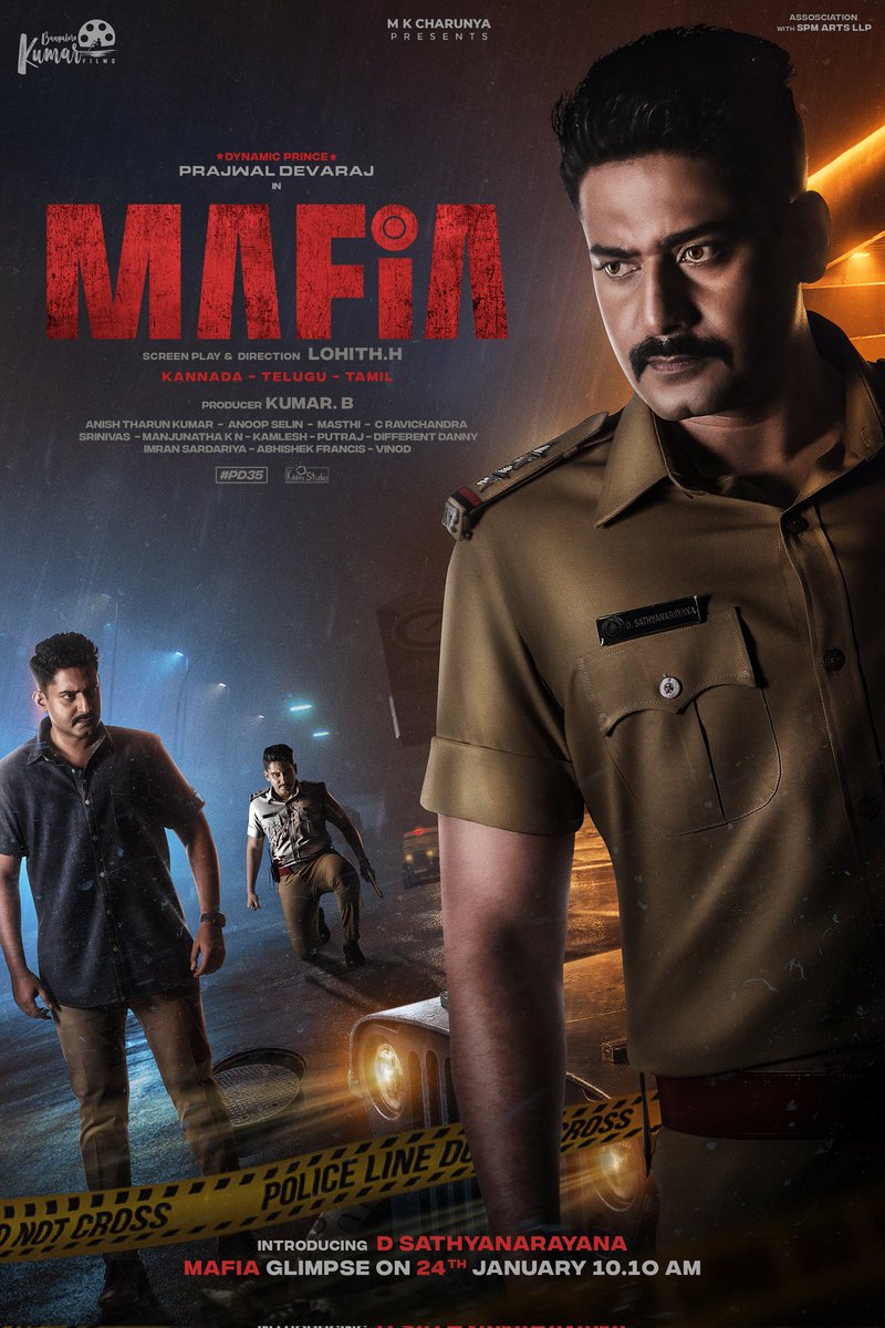 BOCIndia's tweet photo. Kannada action thriller #Mafia stars #PrajwalDevaraj as a cop, #AditiPrabhudeva & #OrataPrashanth. Directed by #LohithH, produced by #KumarB. Filming in progress... #MafiaGlimpse out on 24 Jan 2022 in Kannada, Telugu & Tamil. #DP35 https://t.co/nBB60mdmf5