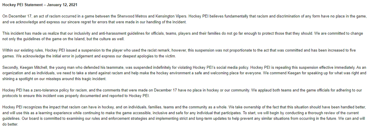 LouiseMartinCBC's tweet image. FULL @HockeyPEI statement 👇