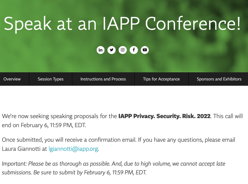 timothy_yim's tweet photo. 📢 Speak at the next #Privacy #Security Risk conference!  #PSR2022 will take place Oct 11–14 in Austin. Submit your proposals: https://t.co/EFdyPHWqPr. As part of the #IAPP @PrivacyPros education advisory board, it's my pleasure and privilege to review these session proposals. https://t.co/sGzE23HNwj