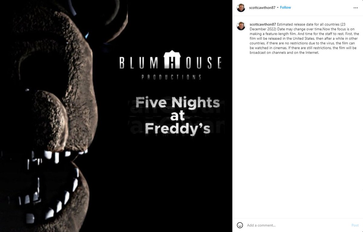 PSA: A FAKE Scott Cawthon Instagram profile with the username scottcawthon87 has recently gone viral for posts about the Five Nights at Freddy's movie.

This account is NOT SCOTT.
This is NOT REAL NEWS.

Over 50,000 people have been fooled. Retweet this and maybe it will stop.