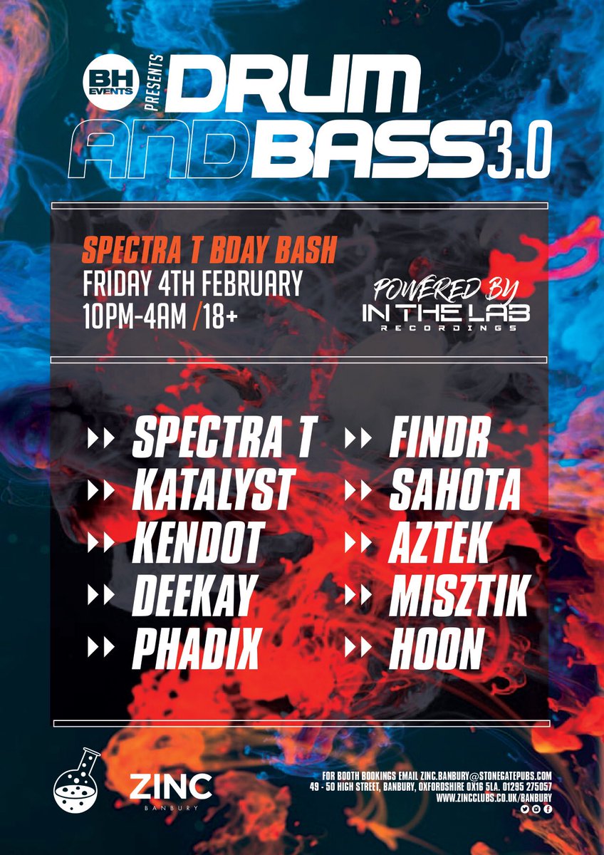 Zinc Banbury (@zincbanbury) on Twitter photo ๐ฆBH EVENTS PRESENTS: DRUM AND BASS3.0
POWERED BY IN THE LAB RECORDINGS๐งช
๐ฒ๐ฏ๐ค๐ข๐ณ๐ฑ๐ ๐ณ ๐ก๐ฃ๐ ๐ธ ๐ก๐ ๐ฒ๐ง
FRIDAY 4TH FEBRUARY / 10PM-4AM
๐ฒ DISCOUNTED tickets available NOW ๐๐ผ zincclubs.co.uk/banbury/party-โฆย ย
๐49-50 ๐๐ช๐จ๐ฉ ๐ด๐ต๐ณ๐ฆ๐ฆ๐ต, ๐๐ข๐ฏ๐ฃ๐ถ๐ณ๐บ ๐ฆBH EVENTS PRESENTS: DRUM AND BASS3.0
POWERED BY IN THE LAB RECORDINGS๐งช
๐ฒ๐ฏ๐ค๐ข๐ณ๐ฑ๐ ๐ณ ๐ก๐ฃ๐ ๐ธ ๐ก๐ ๐ฒ๐ง
FRIDAY 4TH FEBRUARY / 10PM-4AM
๐ฒ DISCOUNTED tickets available NOW ๐๐ผ zincclubs.co.uk/banbury/party-โฆย ย
๐49-50 ๐๐ช๐จ๐ฉ ๐ด๐ต๐ณ๐ฆ๐ฆ๐ต, ๐๐ข๐ฏ๐ฃ๐ถ๐ณ๐บ