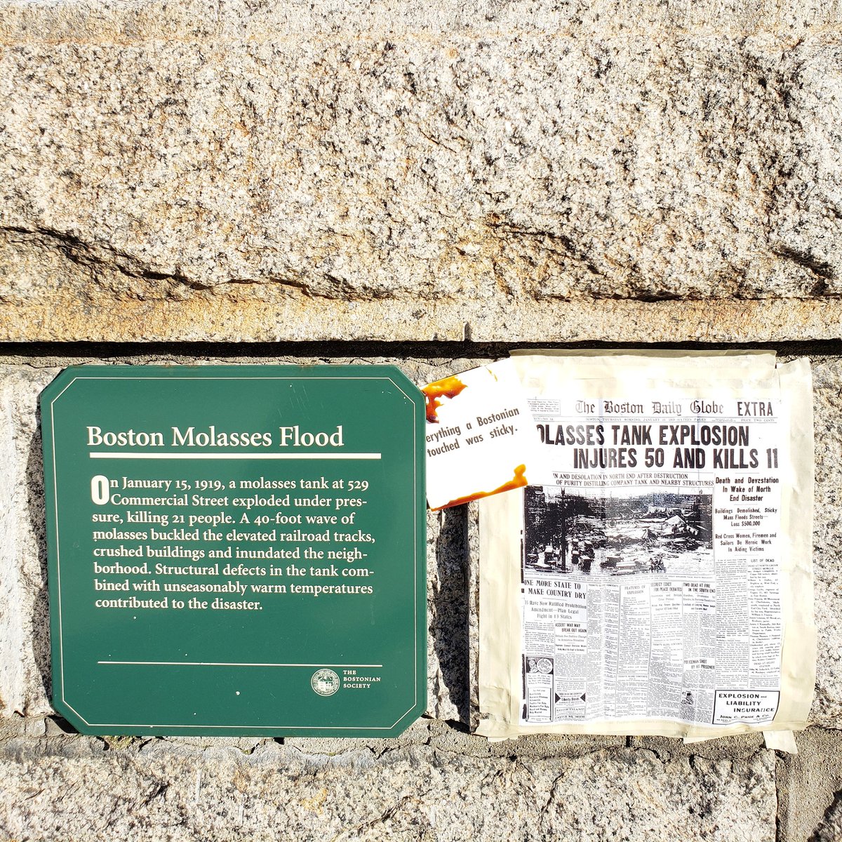 A 13,000 ton molasses storage tank burst 103 years ago today, flooding the North End at 35 MPH with a 40 foot wave of molasses, killing 21 people.

North End residents for decades afterwards claim that on hot summer days, the area still smells of molasses.