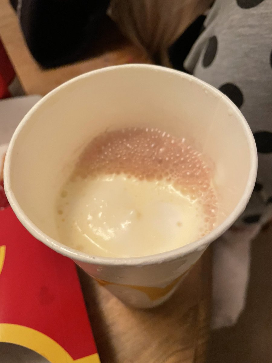 pernf's tweet photo. @McDonaldsUK Please can someone explain what this is in my banana milkshake… found this after taking the lid off because it was so lumpy https://t.co/JEzLE4sMsv