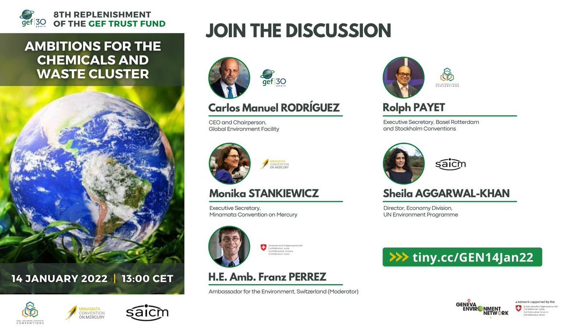 .@theGEF CEO @cmrodrigueze has signaled the importance of a strong replenishment, #GEF8, in building a #NaturePositive #carbonneutral & #pollution free world

An ambitious #ChemicalsAndWaste agenda is key

Join the discussion

📅 14 Jan 2022, 13:00 CET
▶ tiny.cc/GEN14Jan22