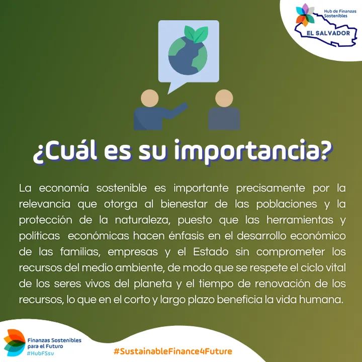 HubFSsv's tweet photo. 📣 ¿Conoces las ventajas de la #EconomíaSostenible? 💸🌱
📍 Esta vez, te contamosde qué se trata la economía sostenible, por qué es importante y cuáles son sus ventajas para las poblaciones de los países. 👩🌾🧑🌾💰🌎
#SustainableFinance4Future #FinanzasSostenibles #HubFSsv https://t.co/cCAIh9ilaE
