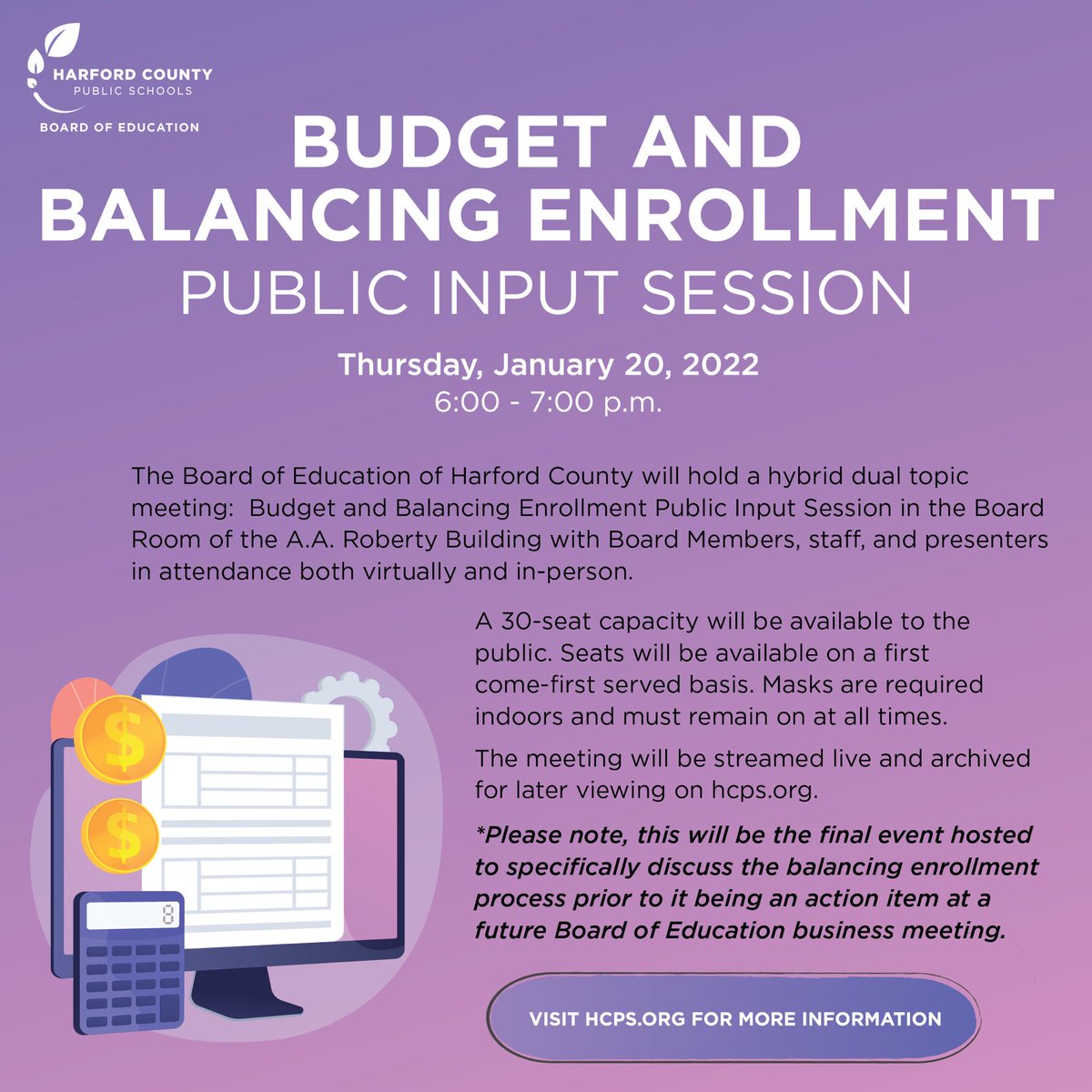 HCPSchools's tweet photo. Visit https://t.co/Q1TcYqP7Eg to sign up for virtual comment if not attending in person! #HCPSproud #HCPStogether https://t.co/0I7ErjssKI