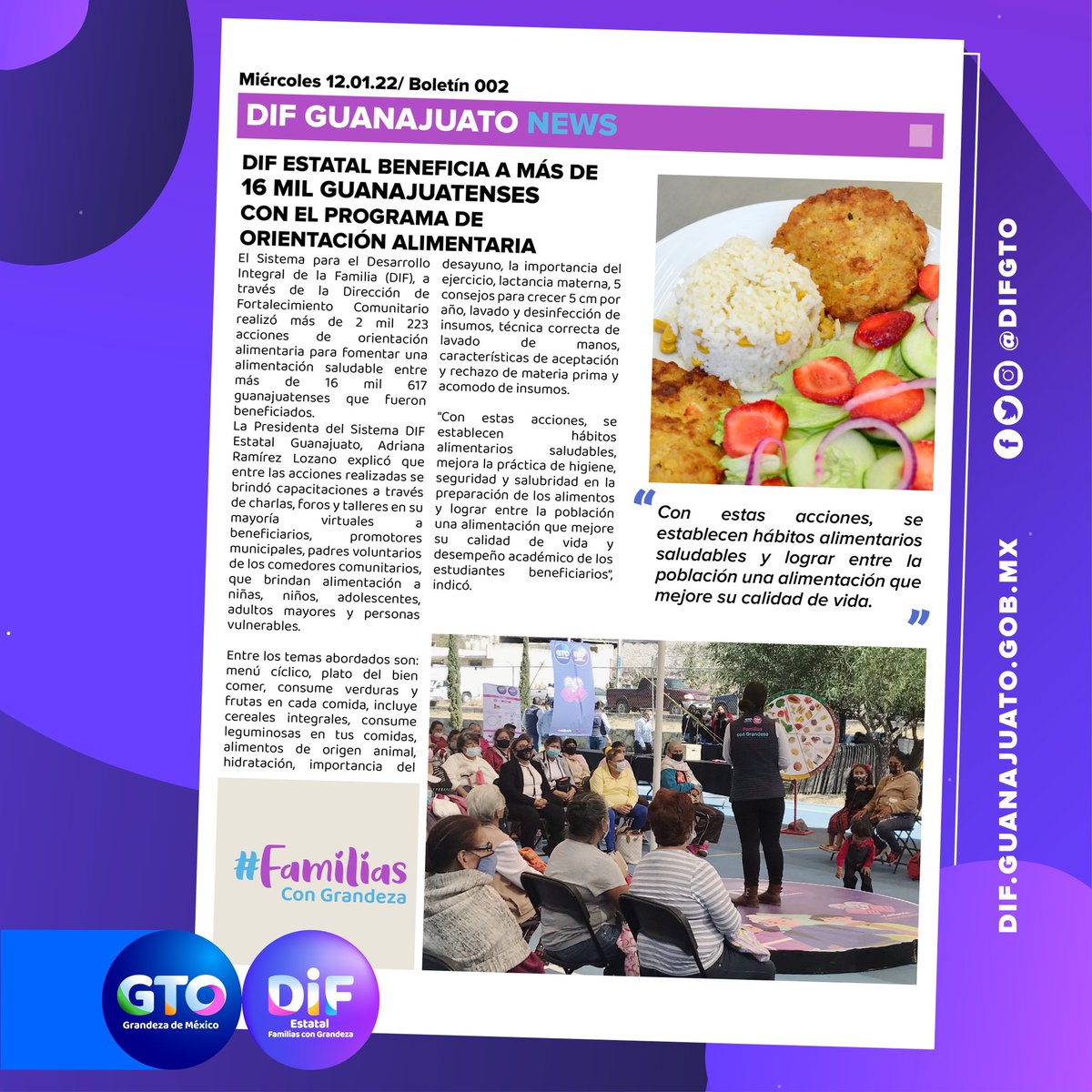 difgente's tweet photo. #NOTIDIF 🗞📱 A través del programa de Orientación Alimentaria acercamos herramientas de sana alimentación y consumo a 16 mil guanajuatenses. 
📰Nota completa 👉🏼 https://t.co/Hti1FySz5R.  #GTOSeNutreConGrandeza https://t.co/CMnccW8F9r