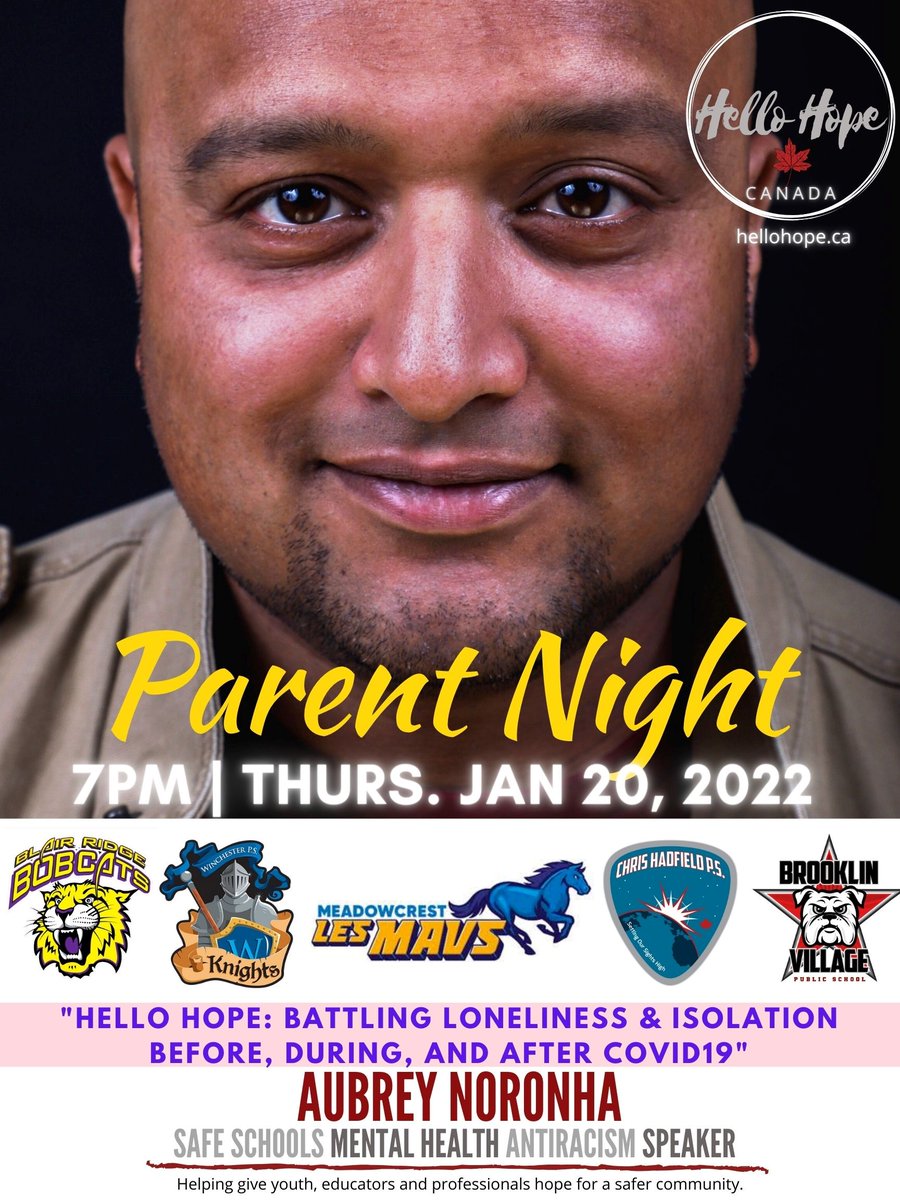 We are partnering with our neighbouring Brooklin elementary schools to offer a Parent Engagement evening with <a href="/AubreyNoronha/">Aubrey Noronha</a>
An invitation will be sent to families by email with Zoom registration details. <a href="/WinchesterDDSB/">Winchester PS</a> 
<a href="/PositiveDDSB/">Positive School Climates DDSB</a> <a href="/ParentsDDSB/">Parents DurhamDSB</a> <a href="/DDSBSchools/">Durham District School Board (DDSB)</a>