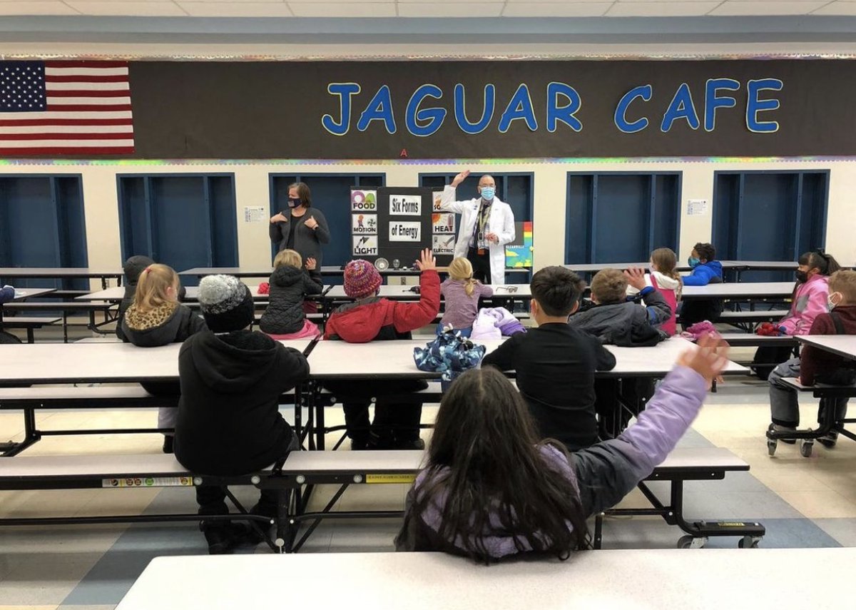 Our Regional Elementary Science Specialist, James Webber, visited the students at John Newbery Elementary in <a href="/WenatcheeSD/">Wenatchee School District</a> this week to talk about all the different kinds of energy. Would your students benefit from a lesson from James? Contact us today to learn more!