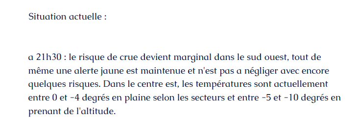 Meteo_Direct's tweet photo. 👉Nouveau point de situation actuelle a 21h30 pour les crues dans le sud ouest et le risque de verglas dans le centre est

Disponible aussi sur le bulletin de notre #alertemeteo sur notre site : https://t.co/TWNrBuIozA https://t.co/o5wrjtTiYN