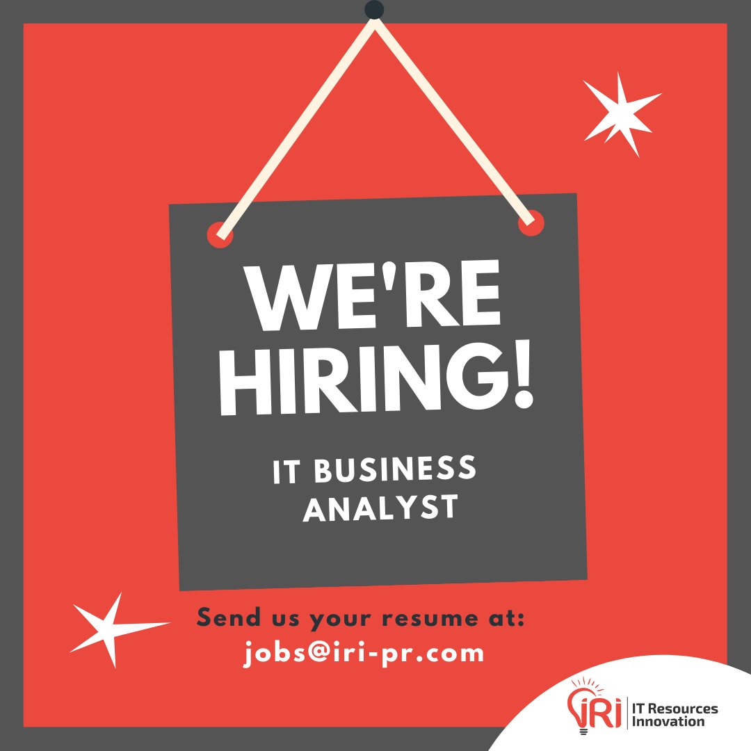 #Hiring IT BUSINESS ANALYST... We are looking for you.. Send us your resume NOW at jobs@iri-pr.com
.
.
.
#businessanalyst #HiringNow #ITJobs #Jobs