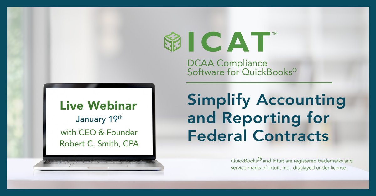 icatsystems's tweet photo. Save time by automating job cost accounting and reporting from QuickBooks. Join us for a live webinar and learn how to quickly set up ICAT and start running #govcon &amp; DCAA compliance reports: 
https://t.co/t5PHUHRXf7 https://t.co/ENShHuU479