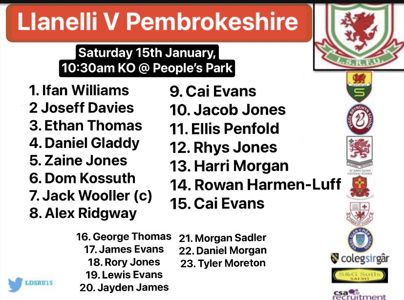Squad selected for Saturday’s Dewar Shield fixture against @pembsu15s 10:30am KO at People’s Park.