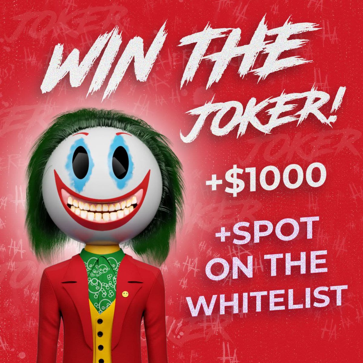 📢PFMC FAM!! 

🤑WE ARE GIVING AWAY THE JOKER! 🃏
💸+$1000
🎉+SPOT ON THE WHITELIST! 

To enter: 
1⃣Invite 10 friends on Discord
2⃣Follow us 
3⃣Leave a comment 
4⃣Reach at least level 5 on Discord
discord.gg/DcXvxeymjm

#PFMC #NFTGiveaway #NFTs