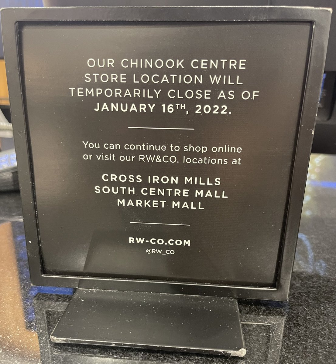 RWCO is closing temporarily at Chinook mall, last day is this Saturday 

#yycshopping #yycretail #yyc #Calgary #Calgaryshopping #Chinookmall