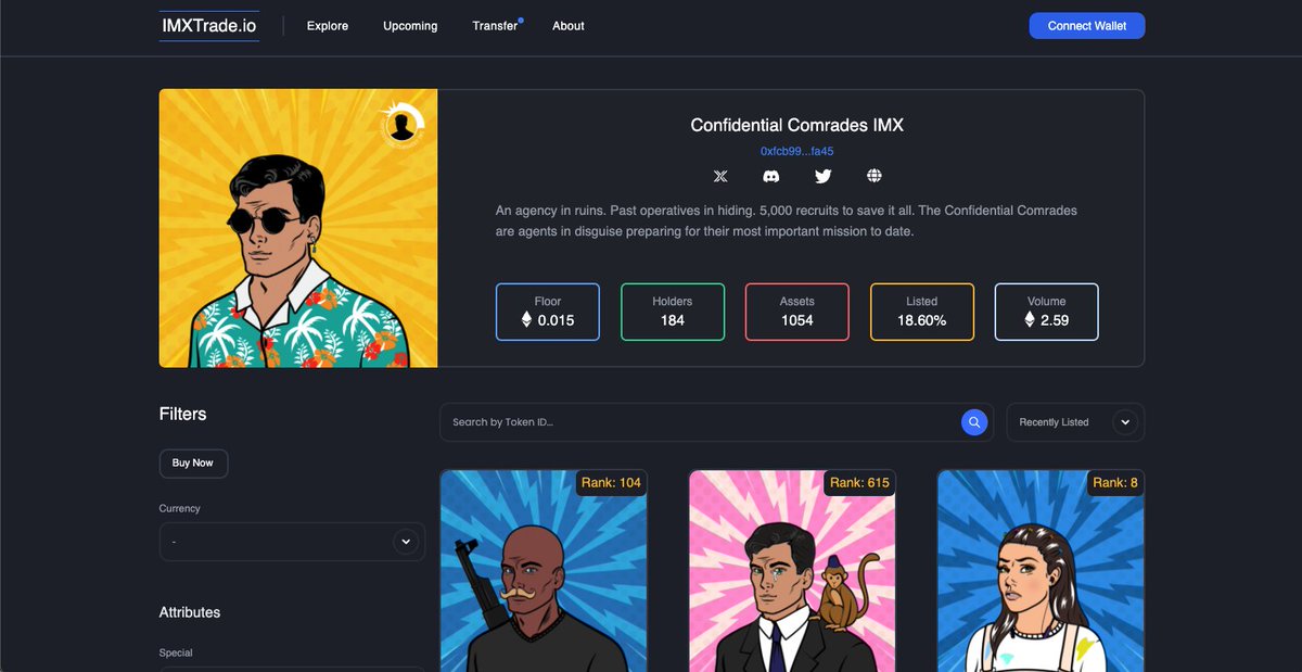 imxtrade's tweet photo. It's official #IMX, we are live with the beta site at https://t.co/p62EPdYOMd!
We are proud to announce our very first IMXTrade partner collection: @comrades_NFT! You can now view stats, filtered assets and 100% up-to-date rarity ranking on our site!
#IMX #NFTs #nftcollector https://t.co/SohhBmYuMl