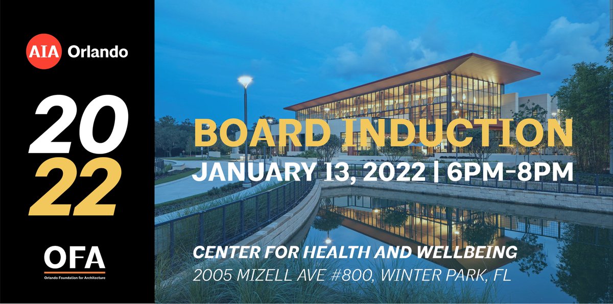 Tomorrow night we induct our 2022 Board of Trustees! Learn more about the event and our incoming board on our website orlandoarchitecture.org. 

#AIAOrlando #OFA #orlandoarchitecture #architects #architecture #community #buildingorlando #2022