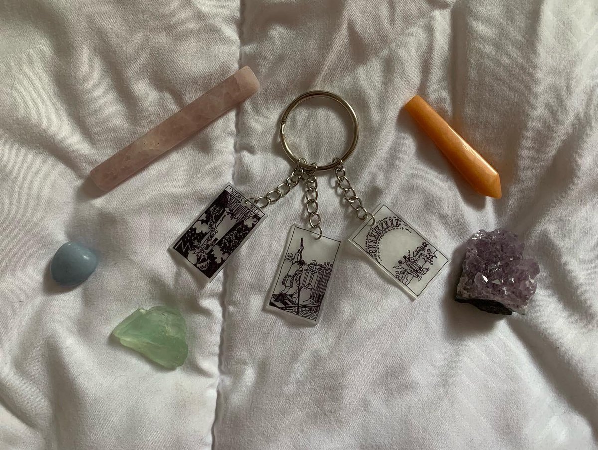 Let me make you a custom 3 card spread keychain!🌞🌙✨

You can choose your own 3 cards, or let me pick for you!🌿

This keychain signifies going through a hard time, put still pushing through, and coming out of it triumphant!🦋

Link below!🧚‍♀️🍄💛