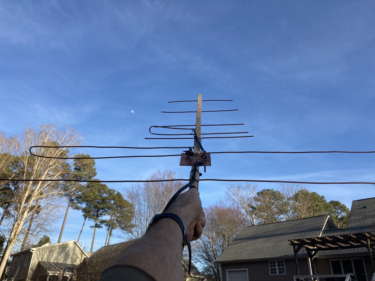 Just built my very first antenna for working satellites. Yay! …but the SWR makes it worthless for TX. Back to troubleshooting. I think it’s the cheap coax I used. #hamradio #amsat #hamr