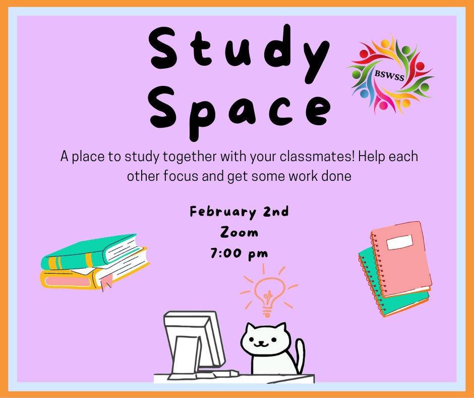 CU_BSWSS's tweet image. Tired of studying alone? Get some quality study time in with other students in our BSWSS Study Space. Read in silence, ask each other questions, make this your time to get some work done! Hope to see you there 😎 RSVP through facebook or email bswss.cu@gmail.com.