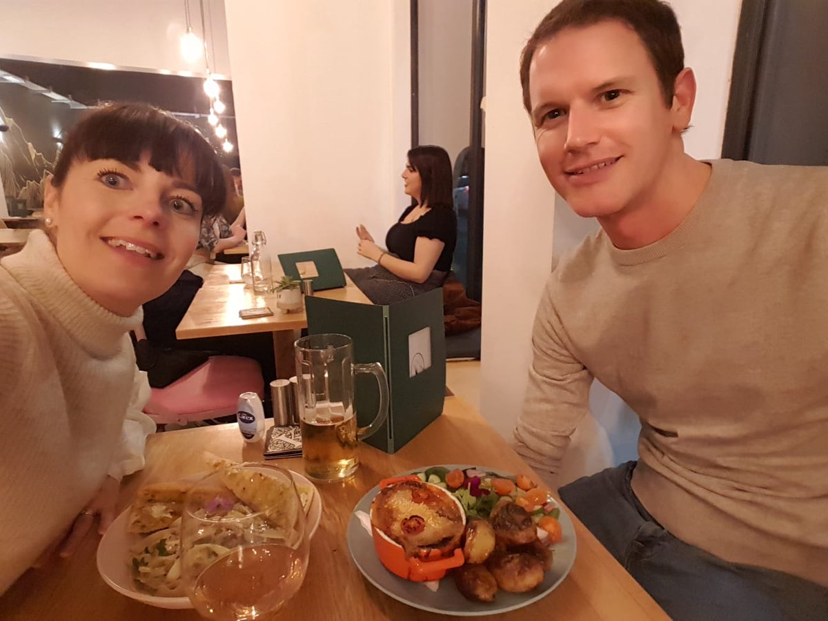 CrsEditorial's tweet photo. Thoroughly enjoyed my first fully #vegan experience this evening at #MeatIsDead restaurant in #Leeds. Delicious aubergine parmigiana followed by a very tasty pear crumble. ๐ ๐ @IacominoJon @trail_ed https://t.co/hqeXeGCd2K