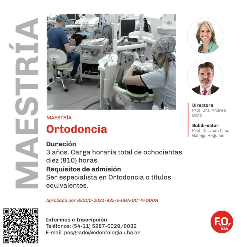 UBAposgrados's tweet photo. 📢Abierta la inscripción a la Maestría en Ortodoncia.
Directora: @anebo_andrea
Subdirector: @drgallegoheguilen
Informes e inscripción:
posgrado@odontologia.uba.ar
(54 11) 5287-6029 / 6032
https://t.co/sae2lBsPRs
#Odontología #Ortodoncia #UBAPosgrados #UBA #FOUBA https://t.co/dyOiy3z3Hk